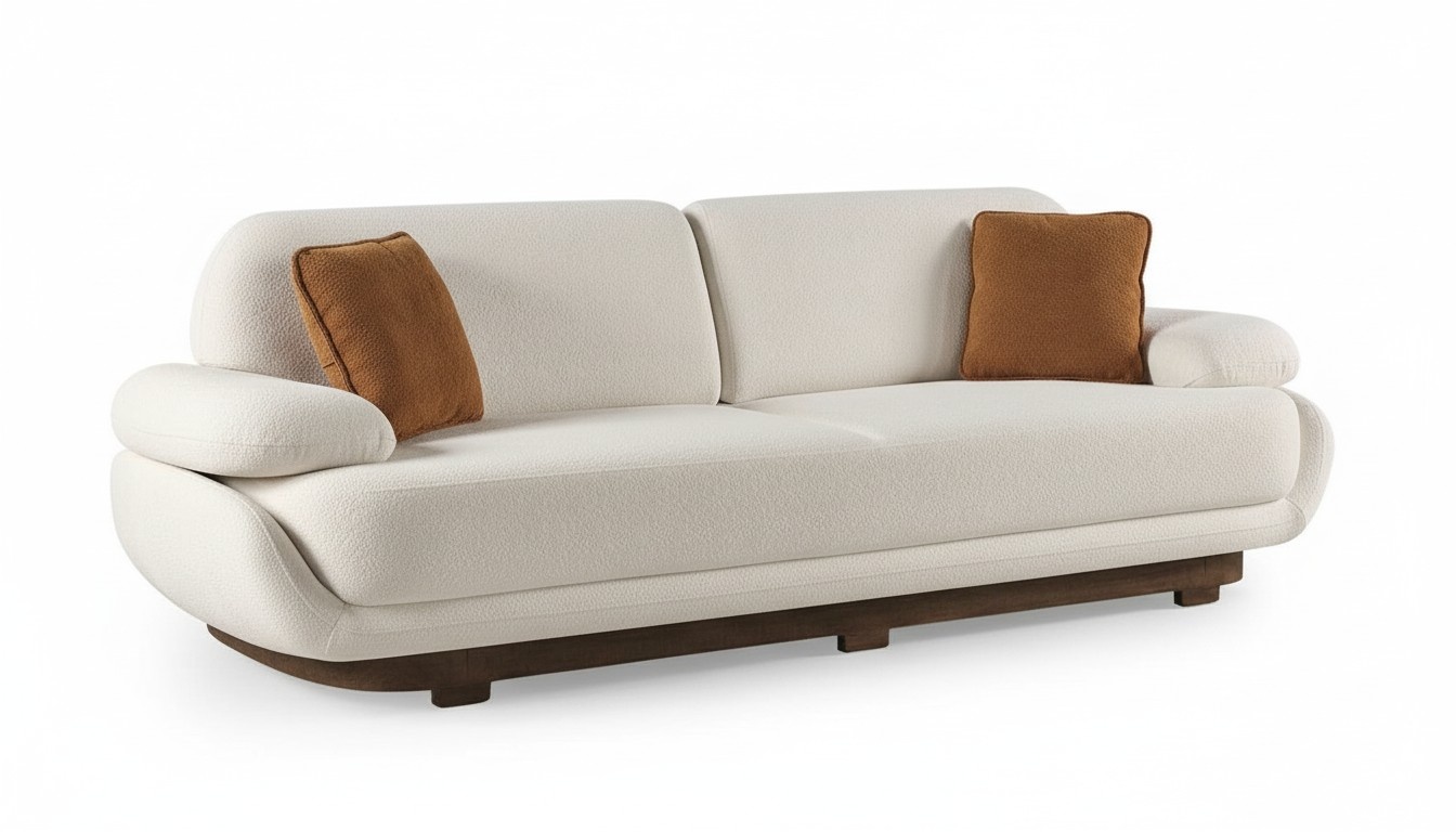 Living Room Sofa 3 Seater Design Textile Furniture Three-Seater Sofa Couch White