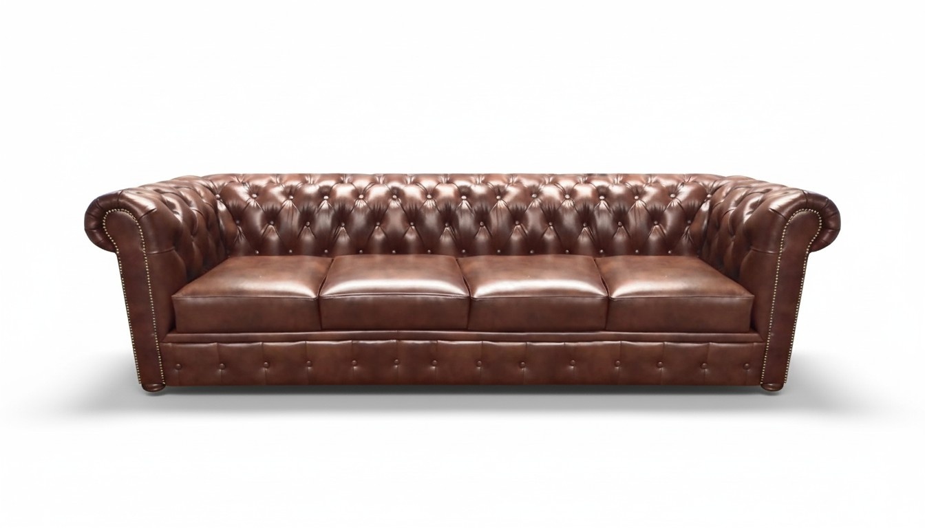 Living room sofa four-seater couch upholstered furniture leather sofa Chesterfield