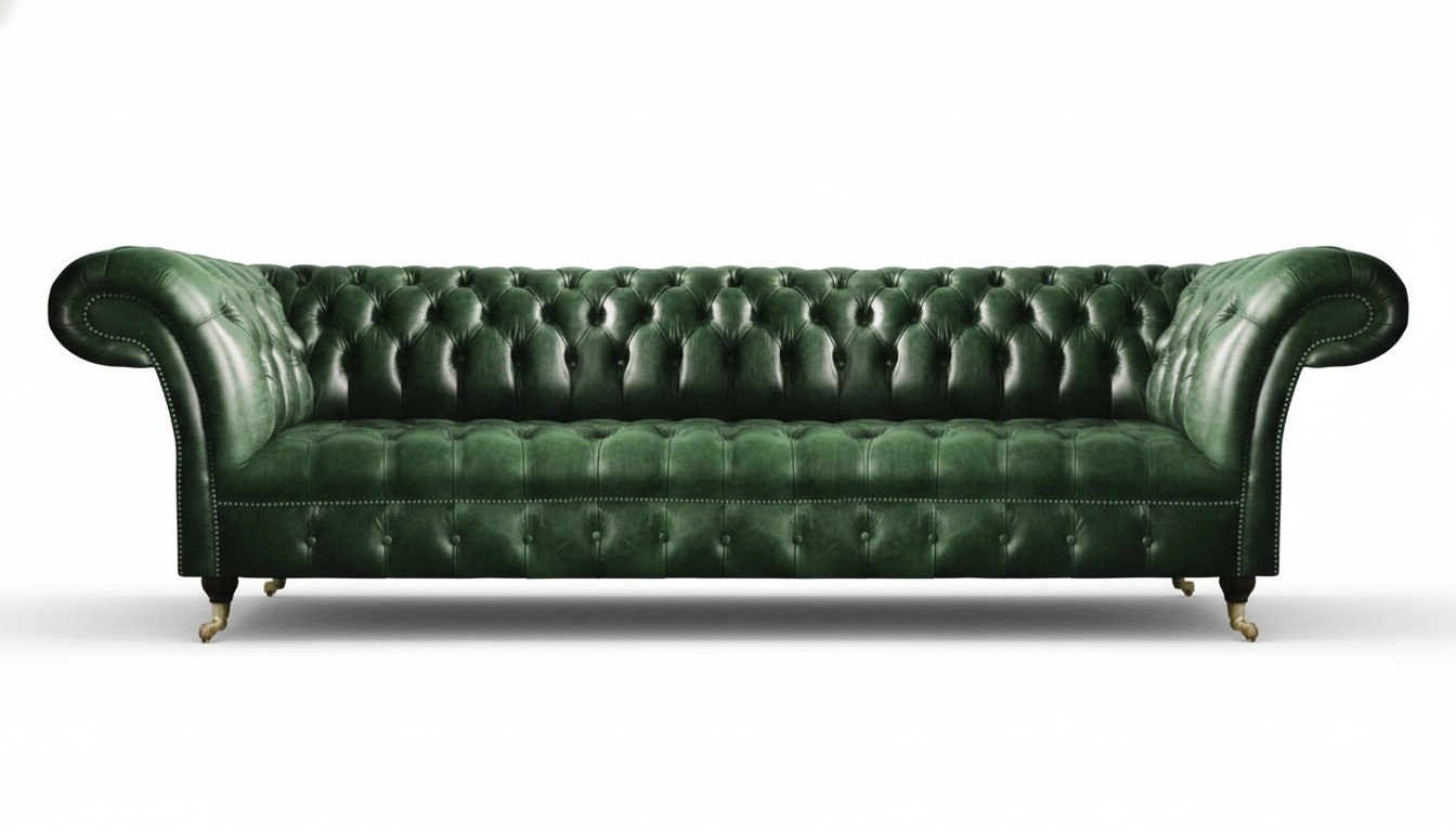 Living room sofa four-seater couch luxury leather upholstered furniture Chesterfield
