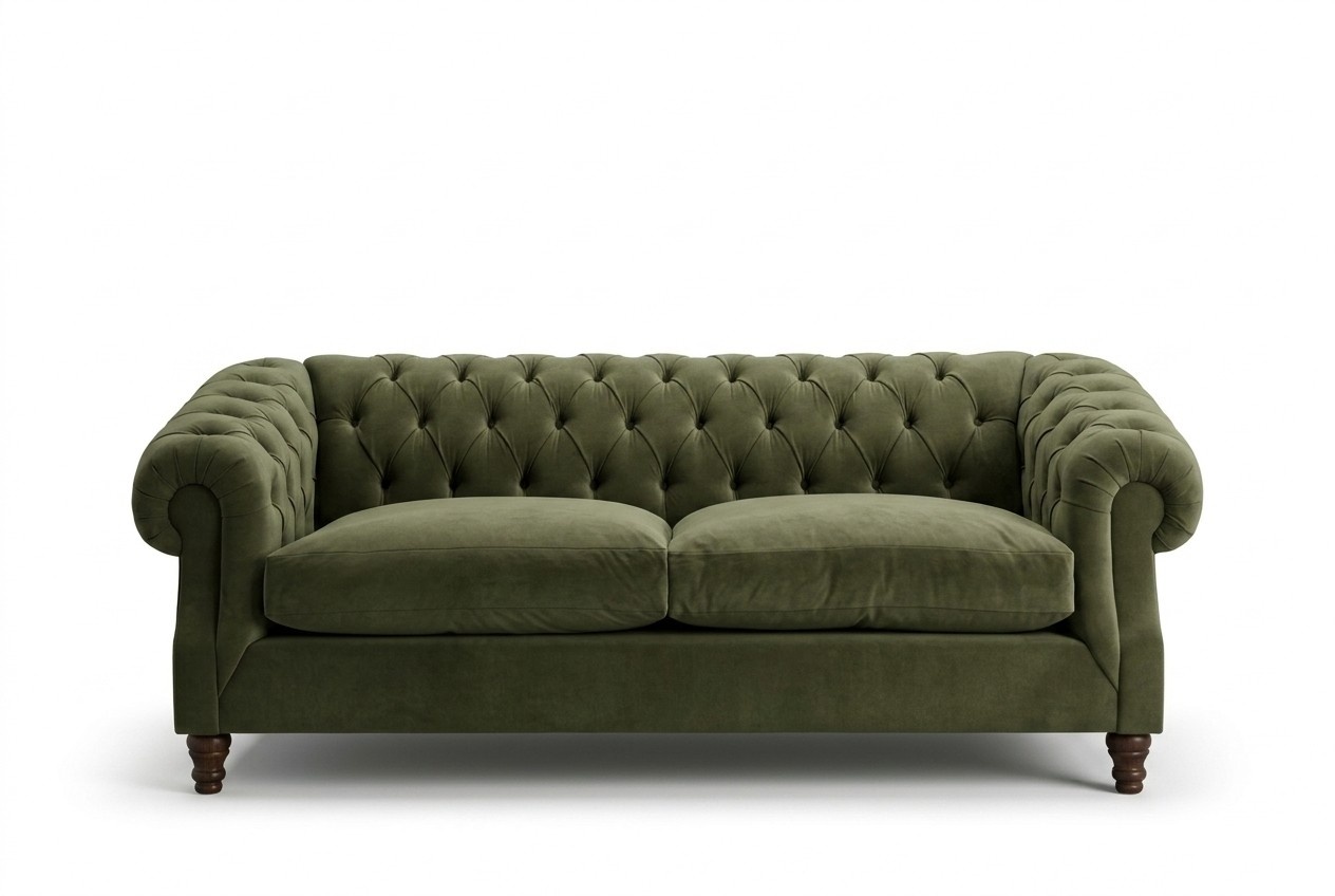 Living Room Modern Sofa 3-seater Green Textile Upholstered Padded Couch New