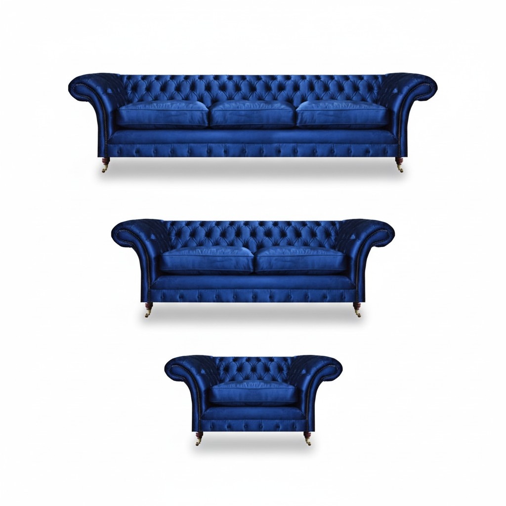 Living room sofa set 3-piece luxury modern complete seating furniture textile Chesterfield