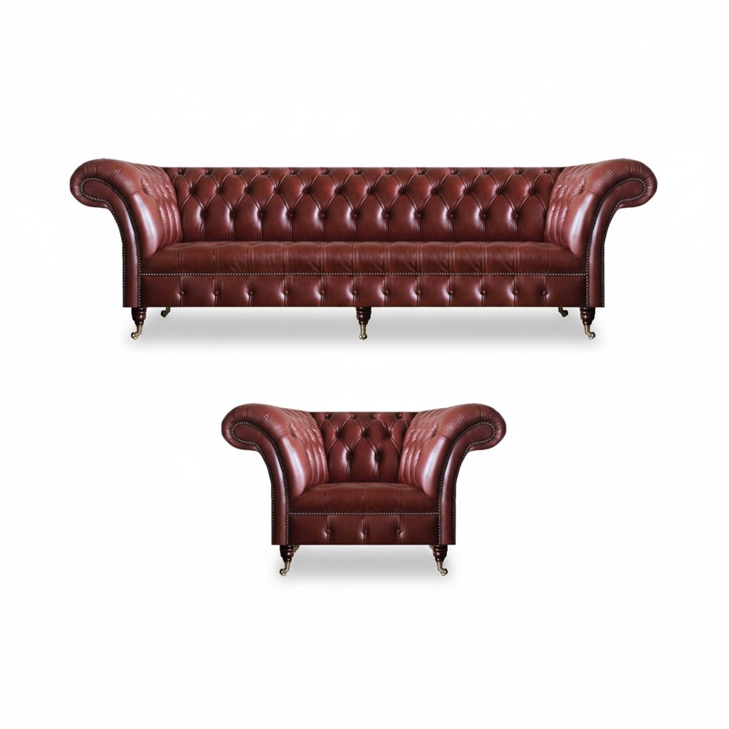 Living room sofa set 2-piece suite 3+1 seat upholstered furniture brown couches