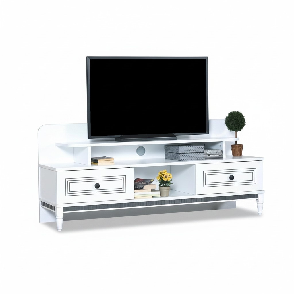 Living Room TV Stand Design White Wooden Furniture Modern Interior
