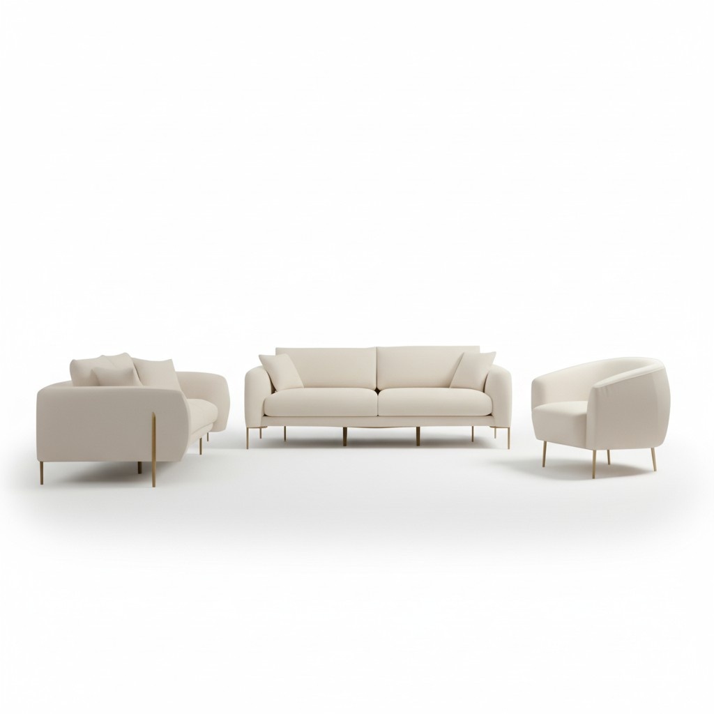 Living Room Upholstered Sofa Set Three Seater 2 Seater Luxurious Textile Armchair