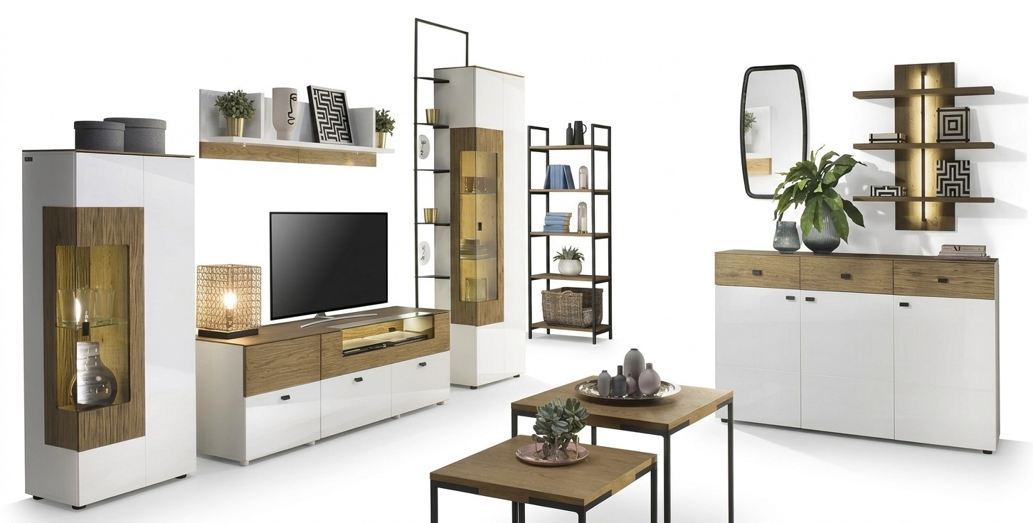 Living room wall modern luxurious TV low board complete set 6 pieces