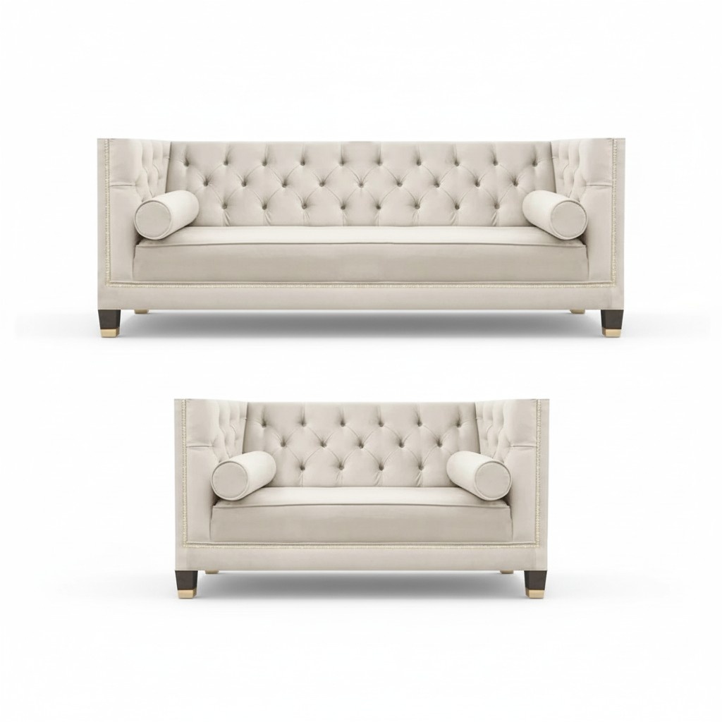 Living room white chesterfield sofas three seater + two seater couch set 3+2