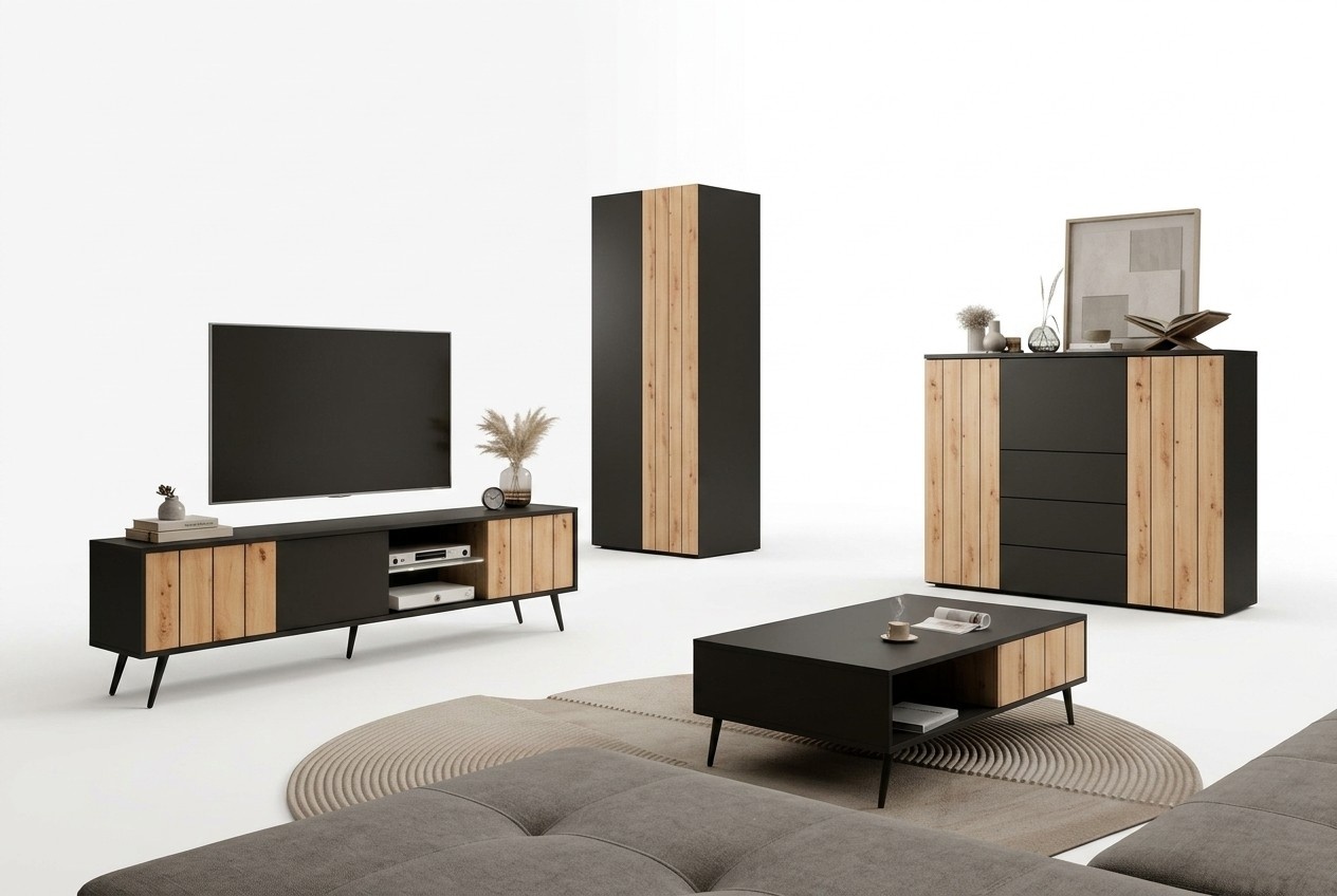 Living Room Wooden Furniture Coffee Table Modern TV Lowboard Luxurious Cabinet Set 4-piece