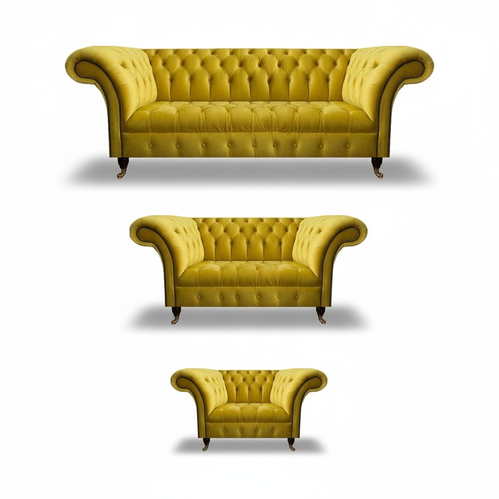 Living room yellow Chesterfield sofa set modern 3-piece upholstery set
