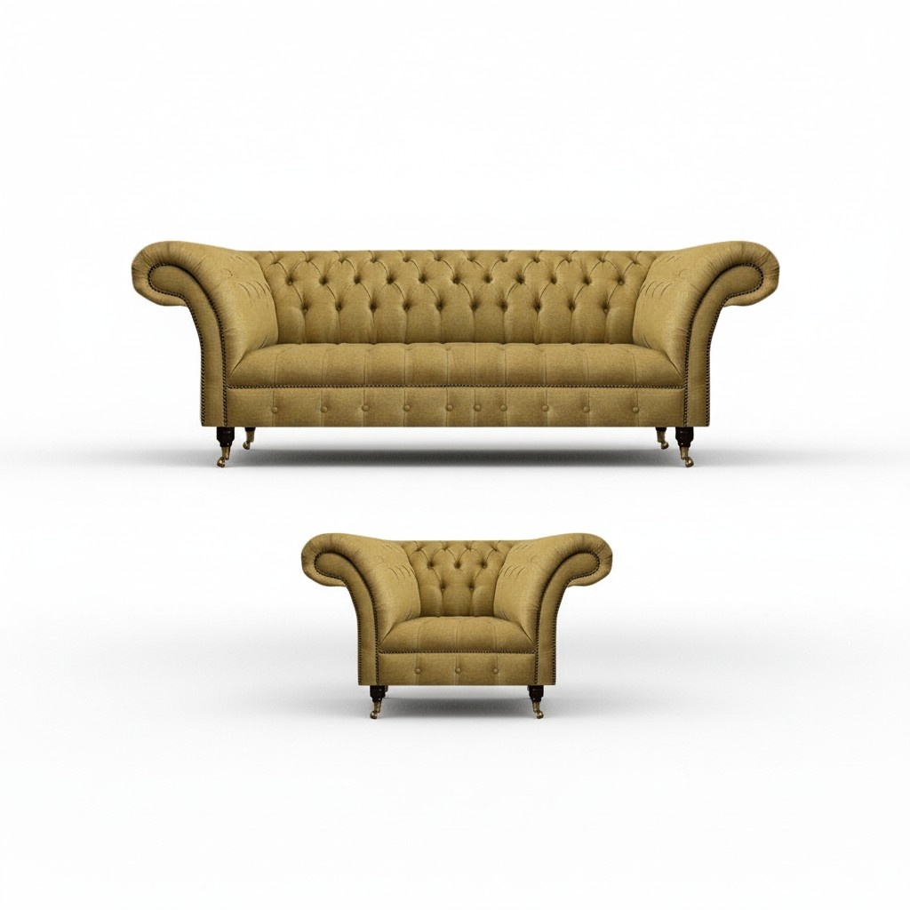 Living room yellow Chesterfield sofa three-seater upholstered chair furniture