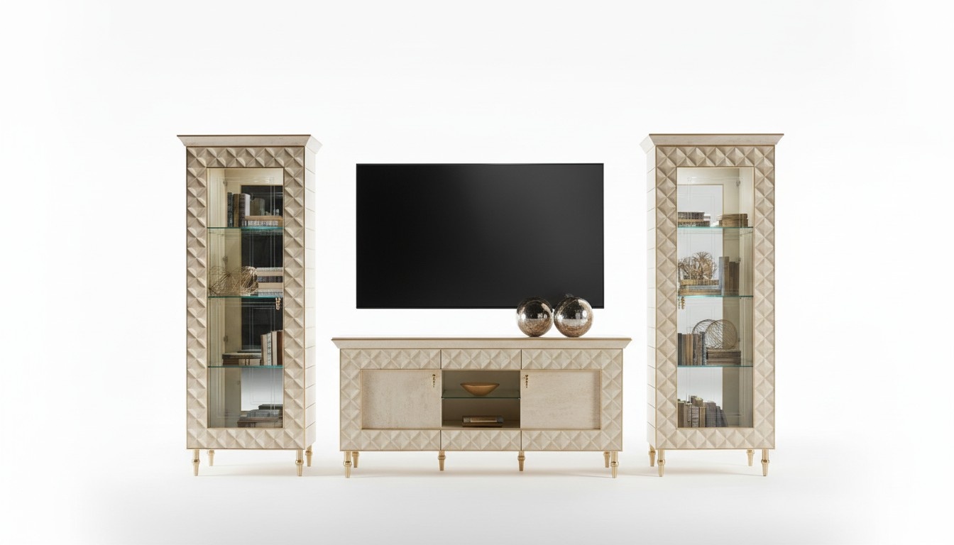 Living room set of 2x showcases & TV lowboard in art nouveau italian furniture arredoclassic™