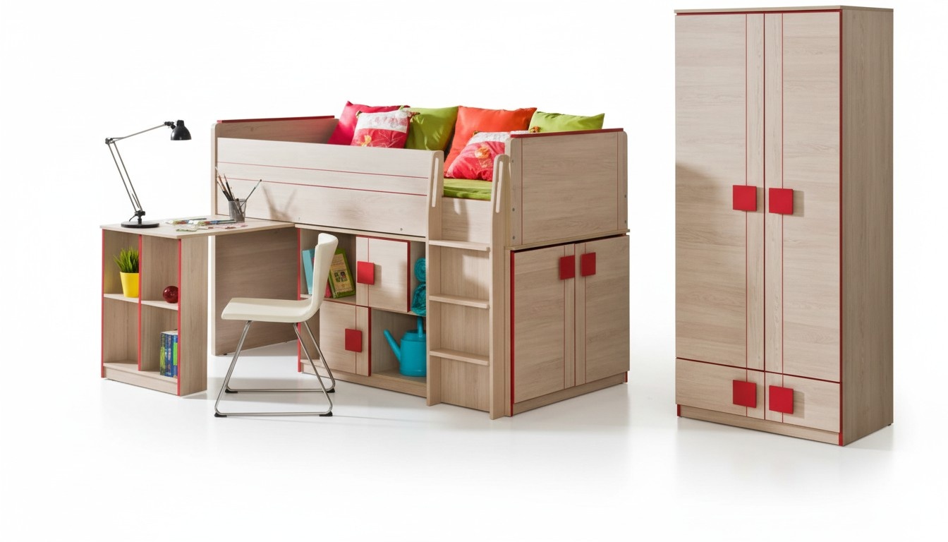 Loft Bed Multifunctional Bed Wooden Beds 200x90cm Wardrobe Furniture Children\'s Room