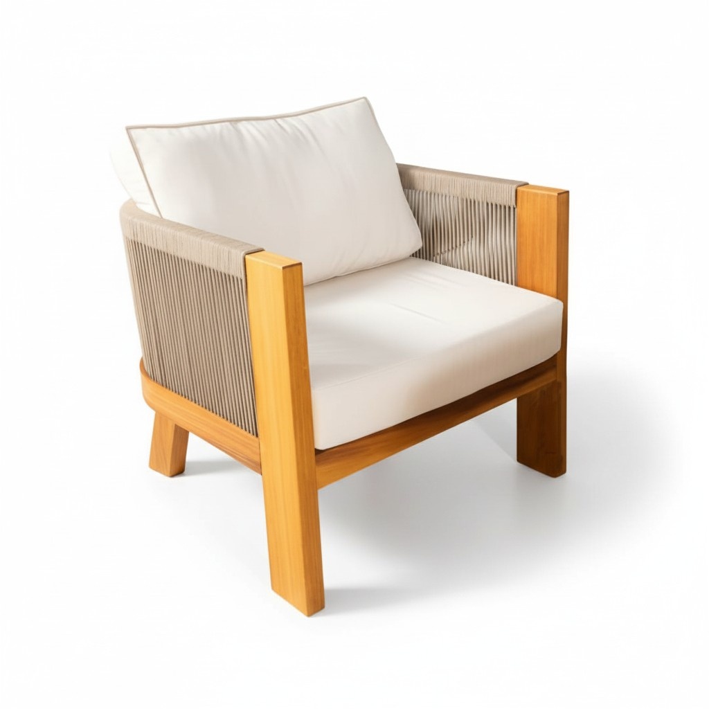 Lounge chair garden chair armchair beige single sofa with cushion upholstered