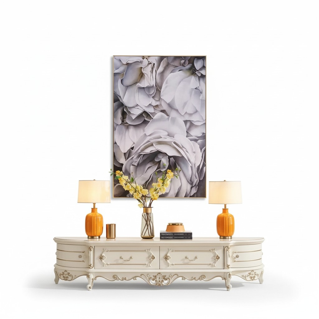 Lowboard in the living room novelty for the interior classic white furniture