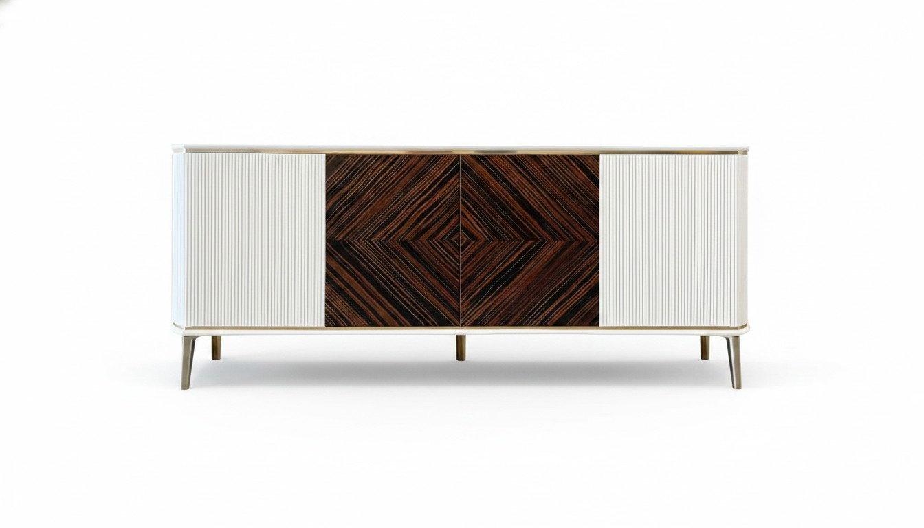Lowboard living room TV stand rectangular wood white modern luxury new