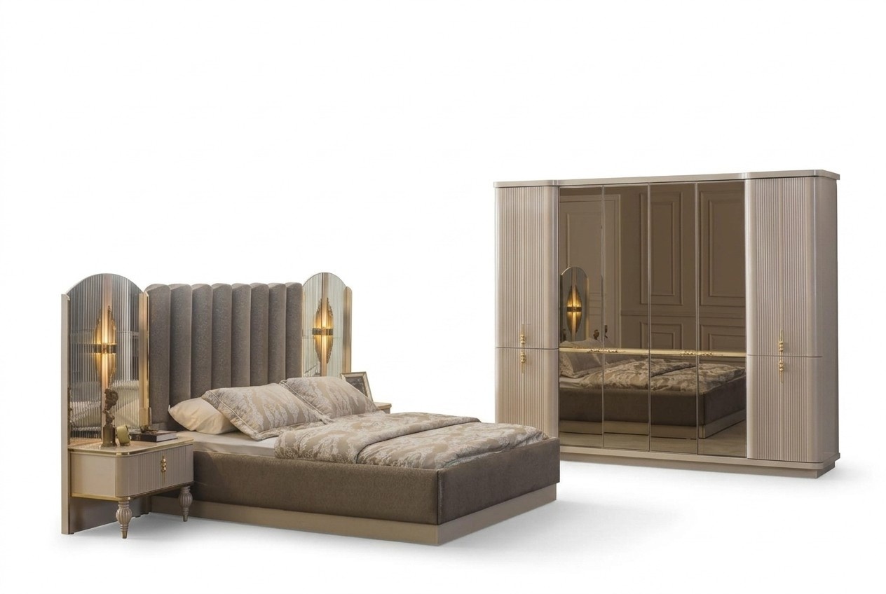 Luxury bedroom Designer double bed Wardrobe Bedside tables