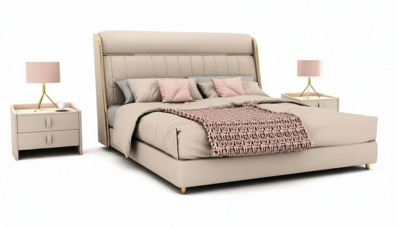 Luxurious Beige Bedroom Bed Stylish Bedroom Wooden Furniture