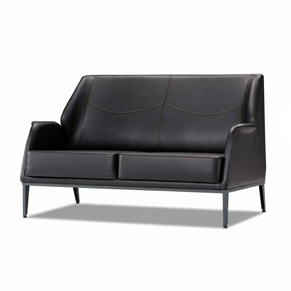Luxury black leather couch designer upholstered furniture modern two-seater.
