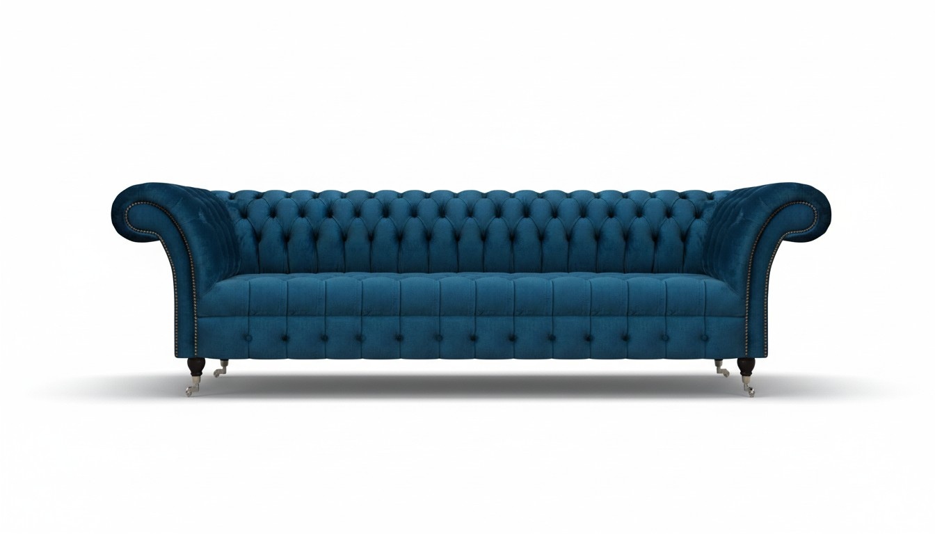 Luxurious Blue Chesterfield Sofa Upholstered Couch Designer Textile Sofa