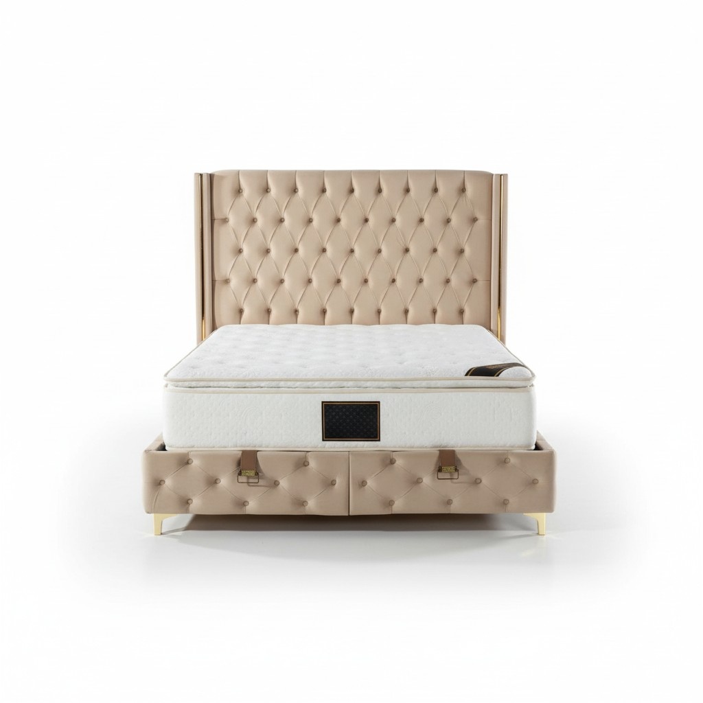 Luxurious box spring bed with elegant headboard Modern design for comfort