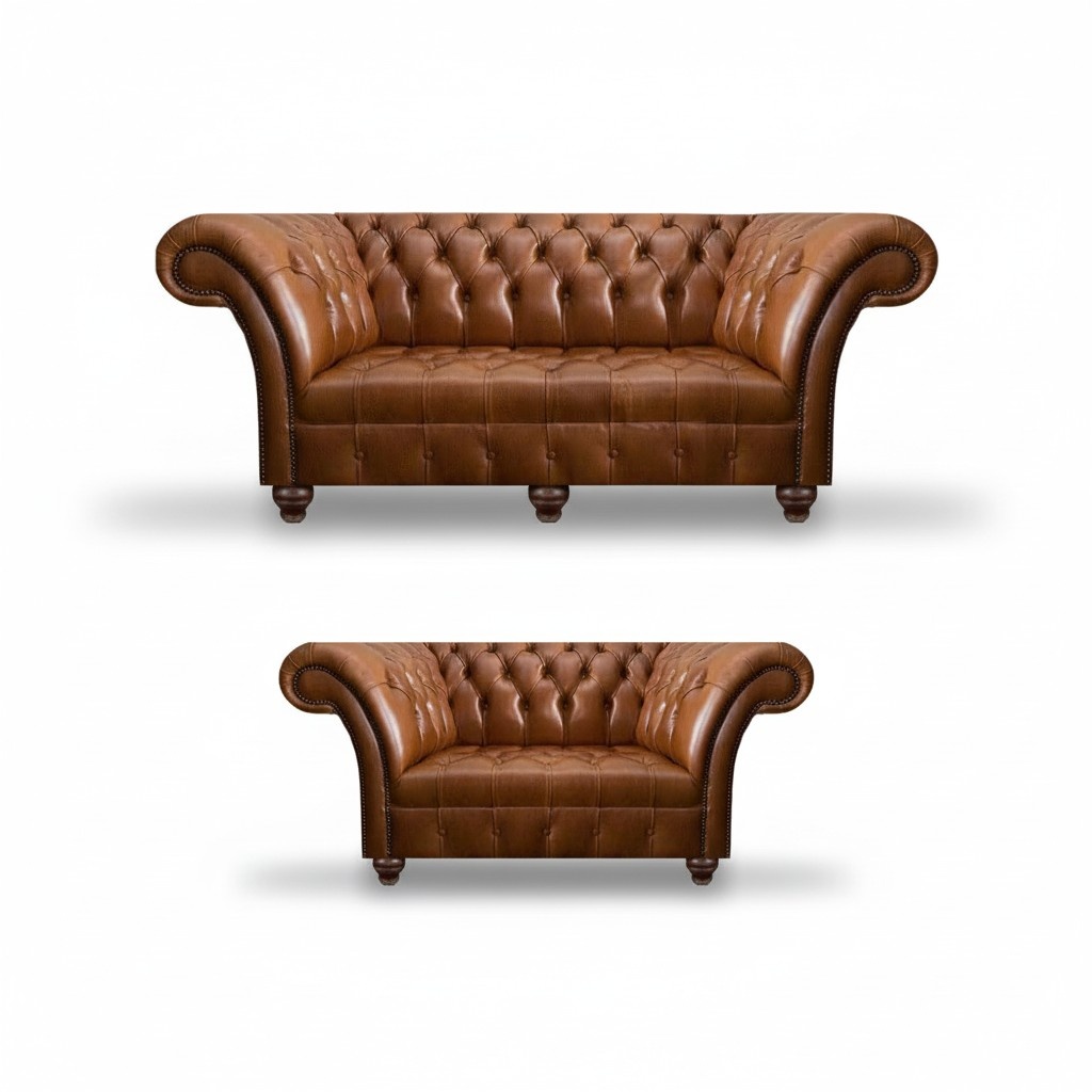 Luxurious brown leather sofa set designer seating furniture 3-seater couch