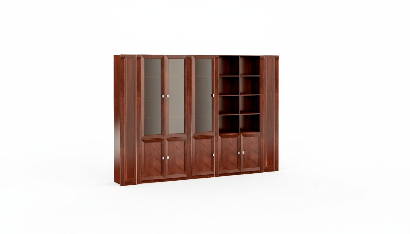 Luxurious brown office cabinet workplace stylish wooden furniture shelves
