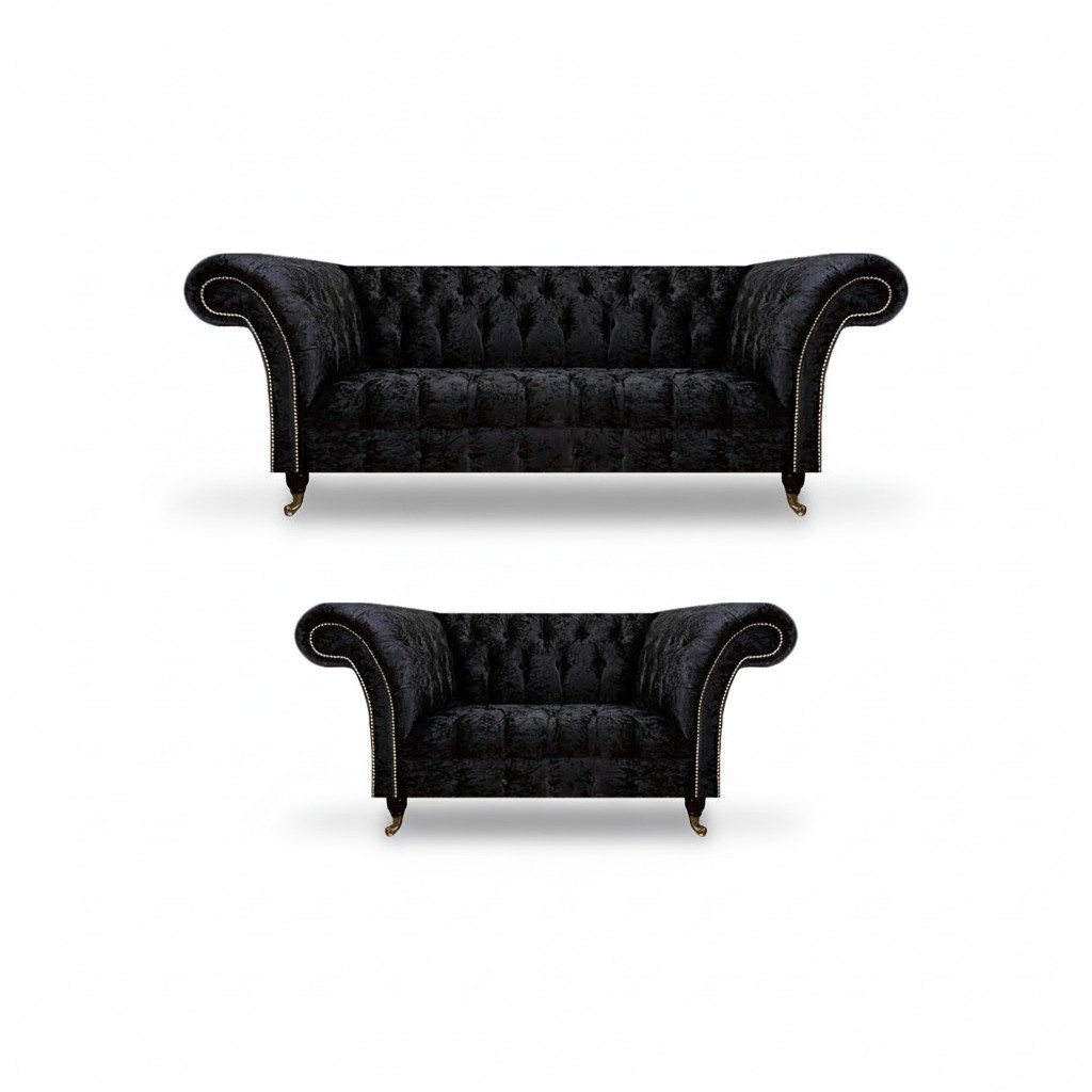 Luxurious Chesterfield black textile seating set living room furniture