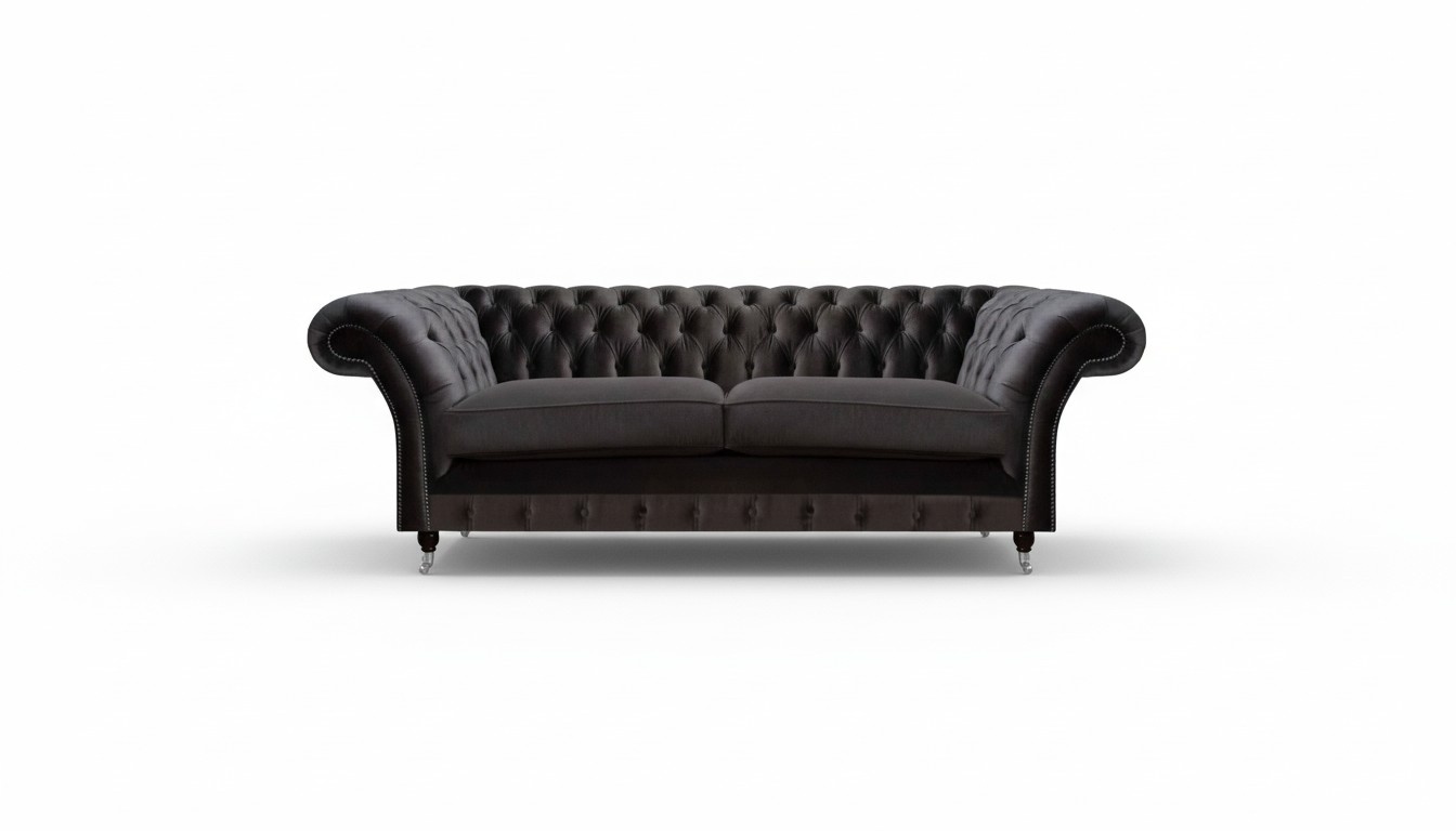 Luxurious Chesterfield Black Two-Seater Living Room Seating Furniture Couch