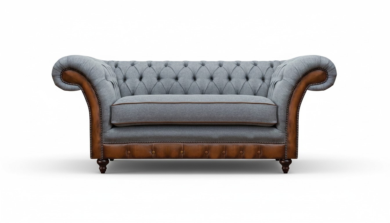 Luxurious Chesterfield Light Gray 2-Seater Upholstered Designer Seating Furniture