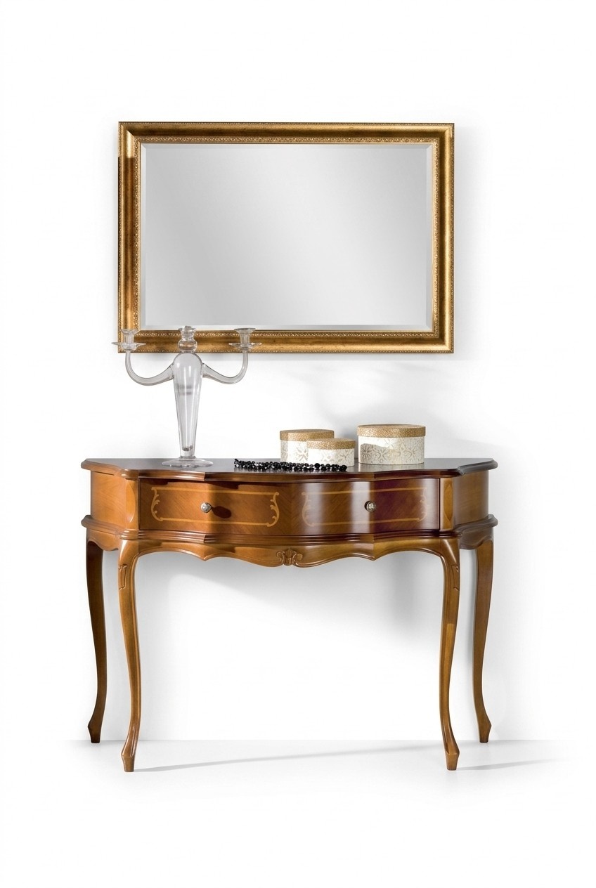 Luxurious Wooden Console Table in Bedroom Classic Brown Lamp