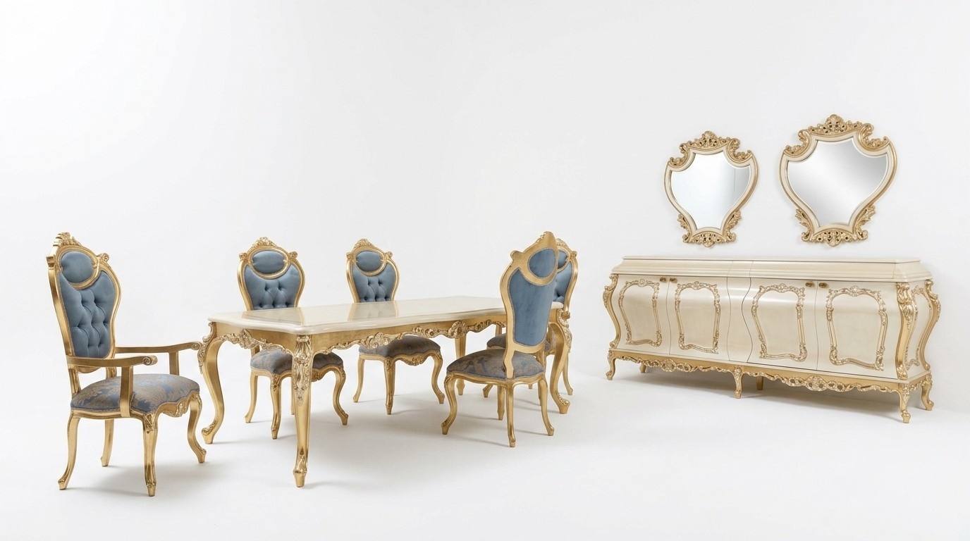 Luxury dining room set dining table 6x chairs sideboard display cabinet mirror