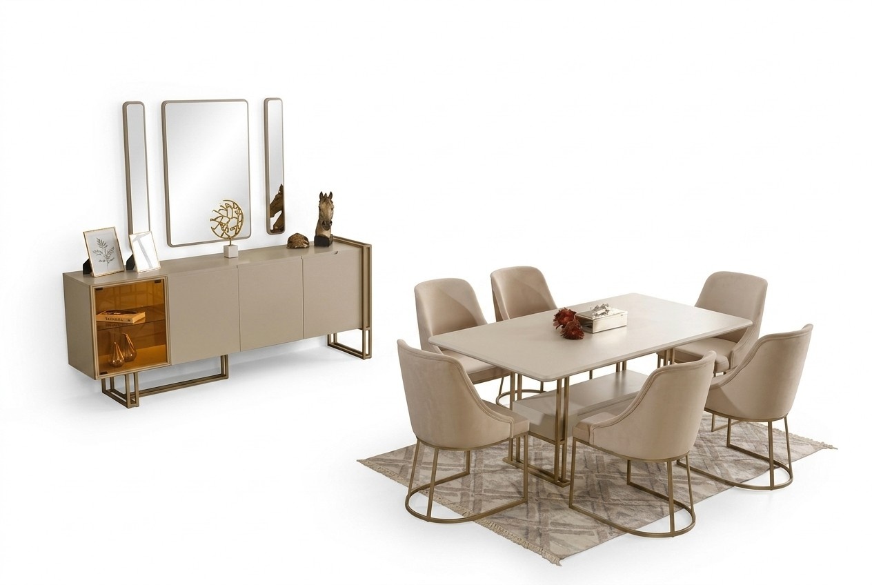 Dining room set Dining table + 6x chairs + sideboard + 3x mirror 11pcs