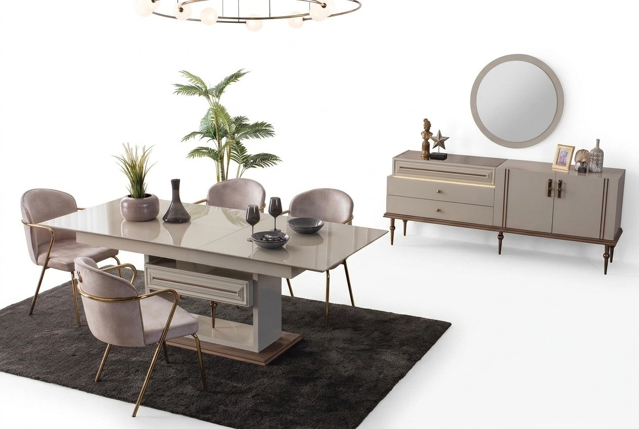 Luxurious dining room set dining table 6x chairs sideboard mirror 9 pieces