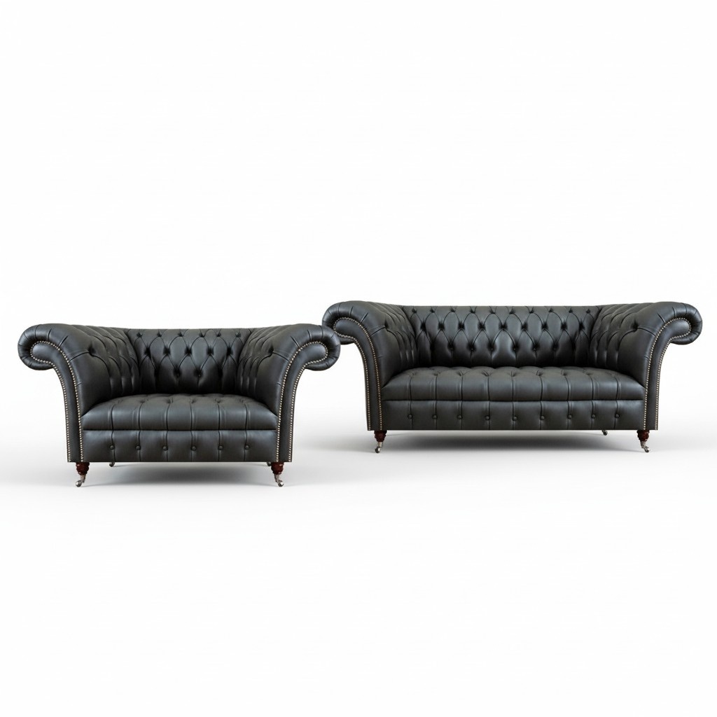 Luxurious furniture Gray leather sofas 2x sofa upholstered furniture living room Chesterfield