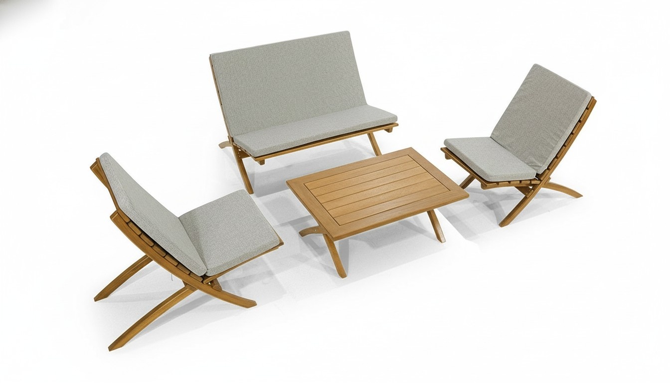 Luxury gray-brown garden furniture designer wooden coffee table 2x armchairs