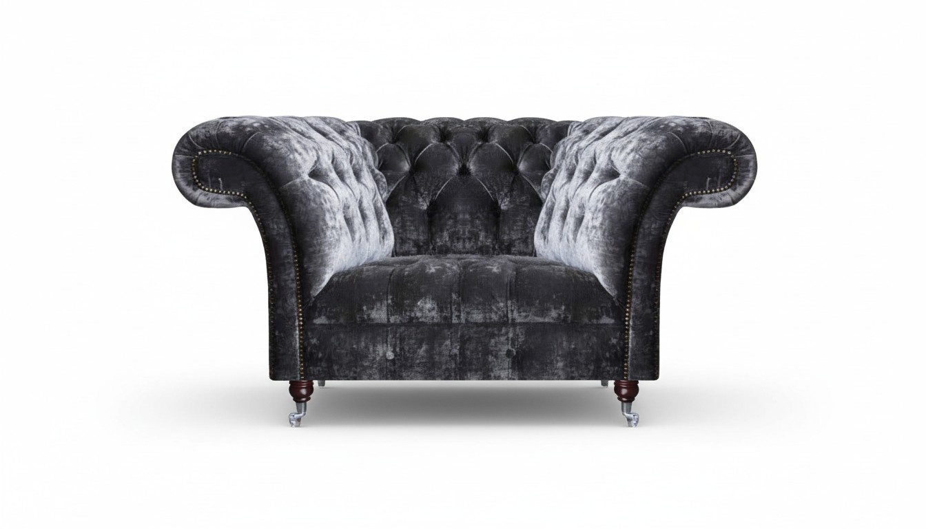 Luxurious Grey Chesterfield Armchair Noble Upholstery Living Room Single Seater