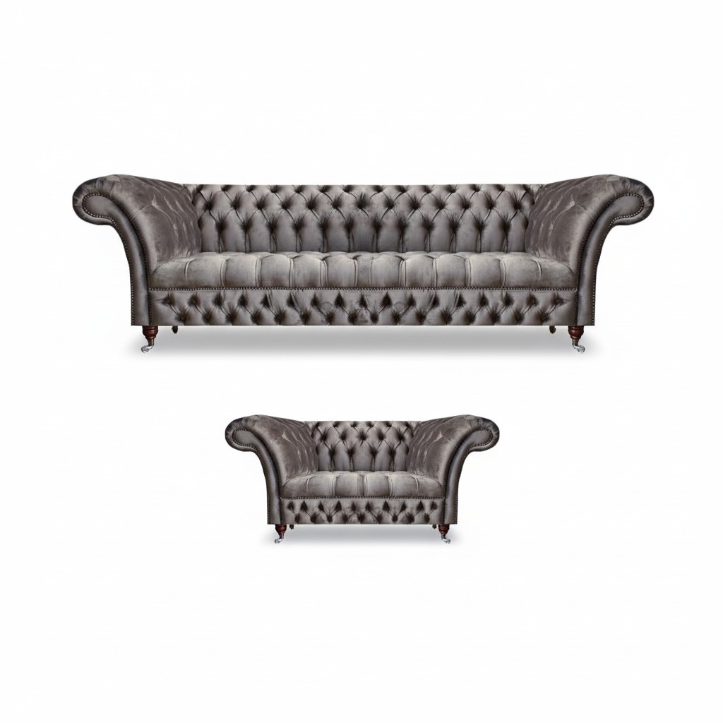 Luxury Gray Furniture Sofa Set 2-piece Sofa Suite Living Room Chesterfield