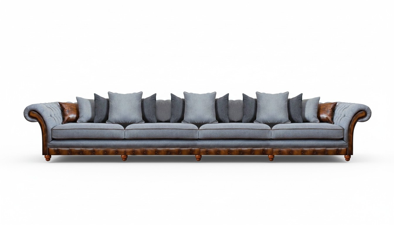 Luxury Gray Sofa 4 Seats Big Couch Modern Chesterfield Living Room