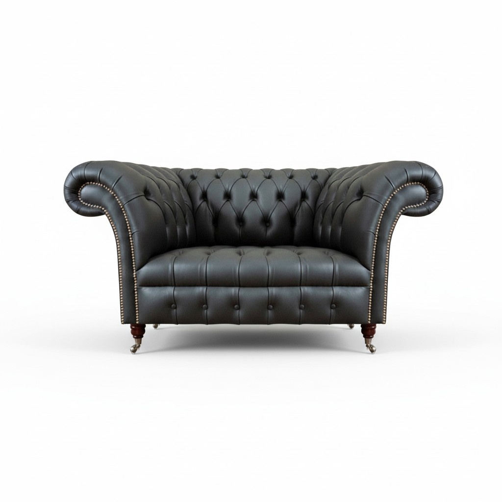 Luxury Gray Two-Seater Sofa Couch Living Room Modern Chesterfield