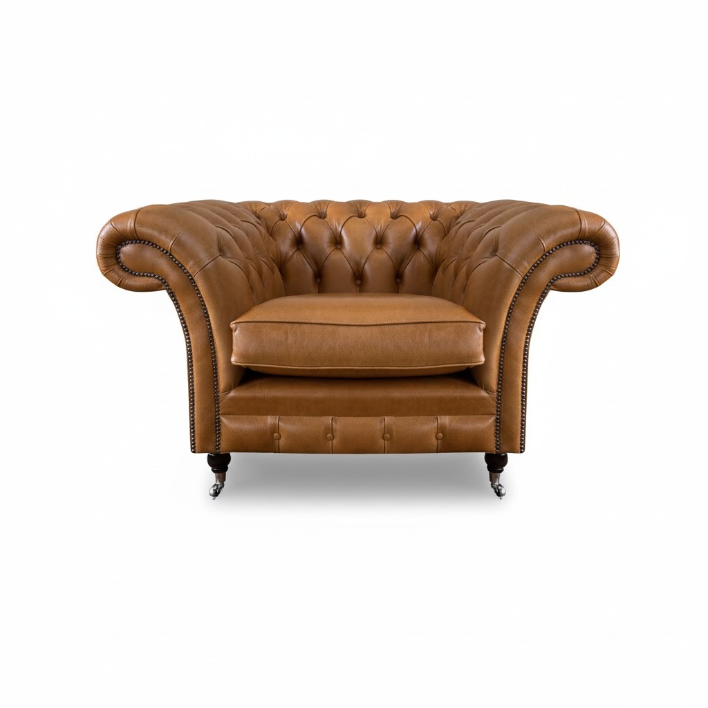 Luxury leather armchair brown living room chair Chesterfield upholstered seat