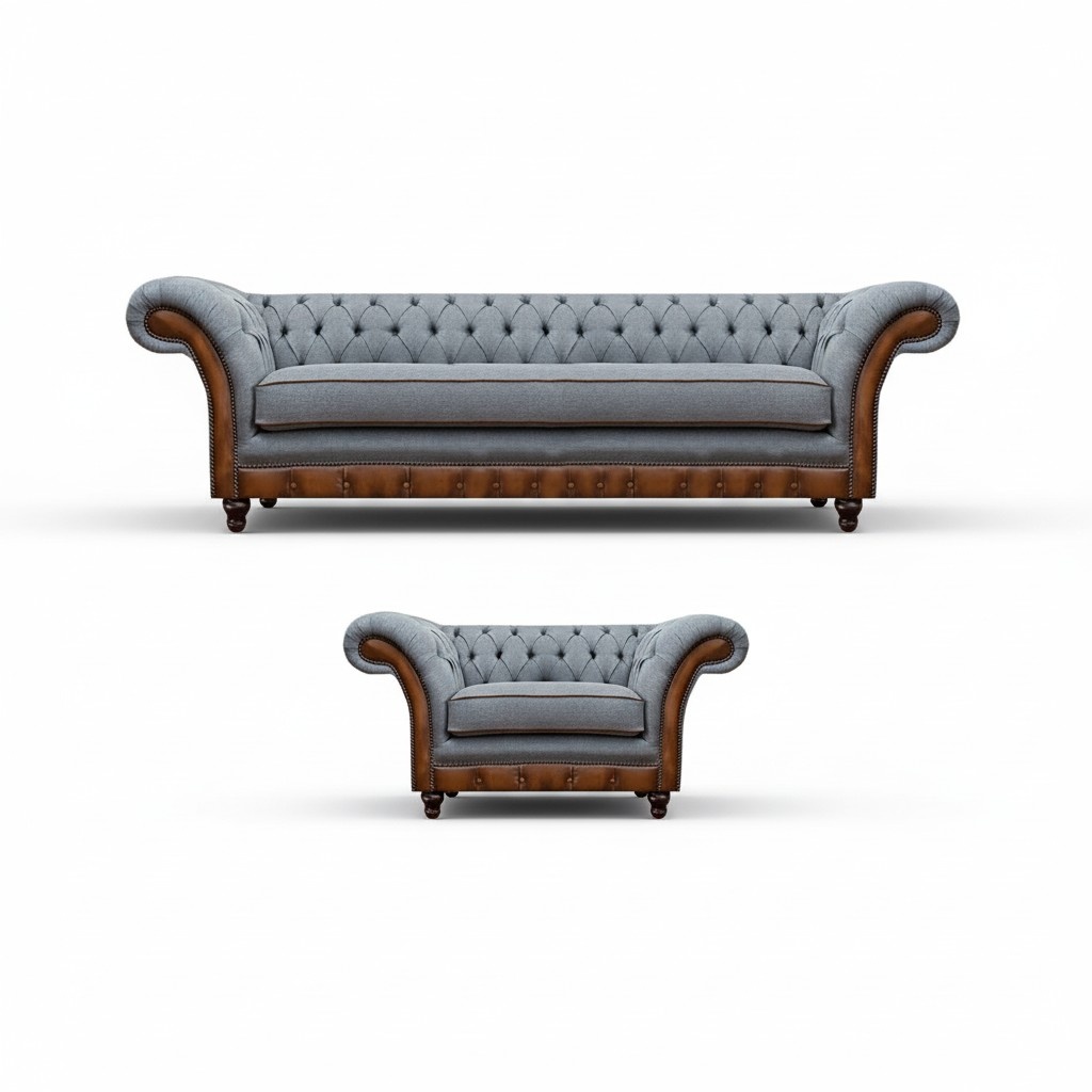 Luxurious living room Chesterfield couch Elegant sofas Modern armchair 2-piece set