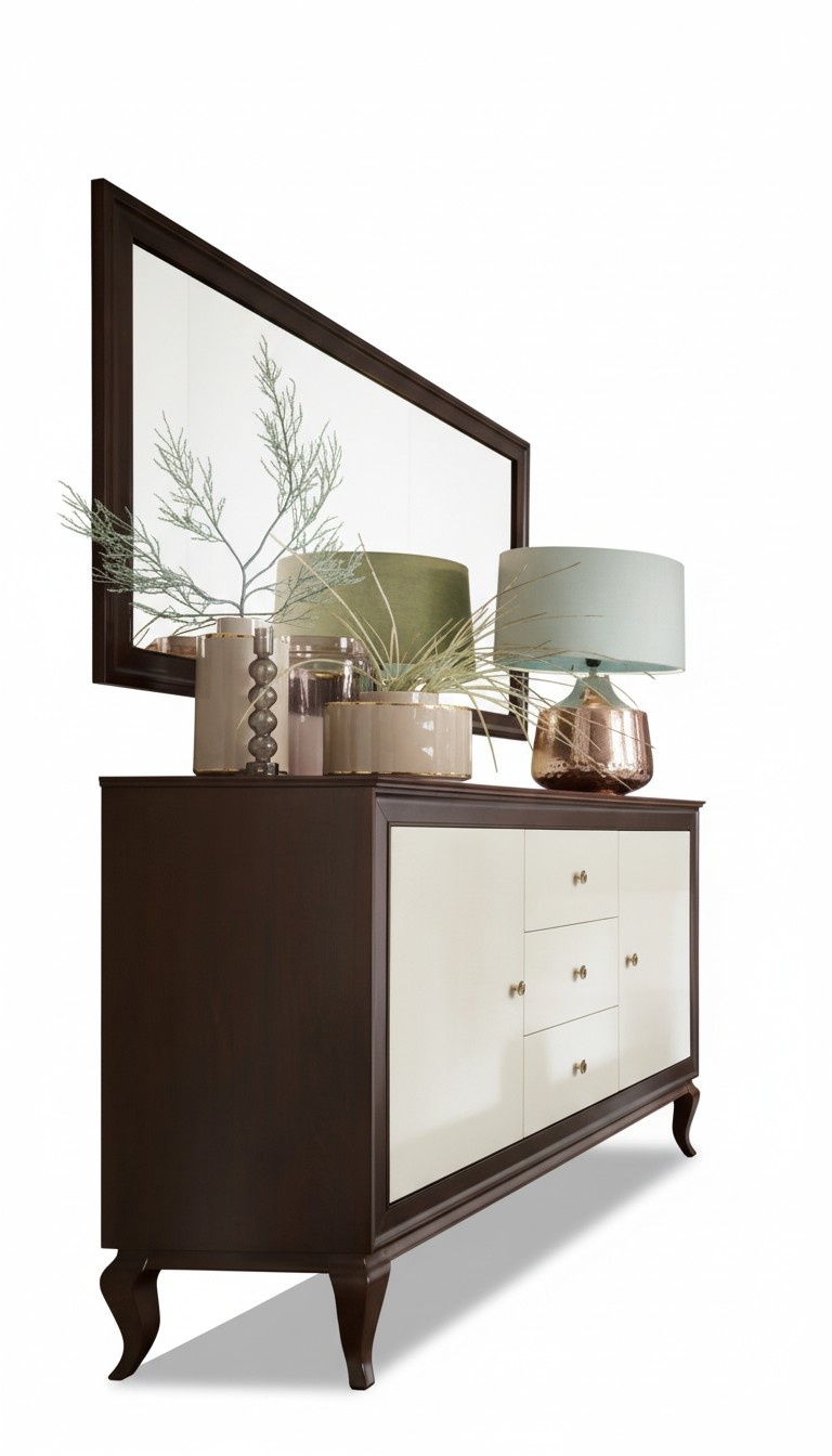 Luxury 2-piece set sideboard with mirror complete living room wooden furniture