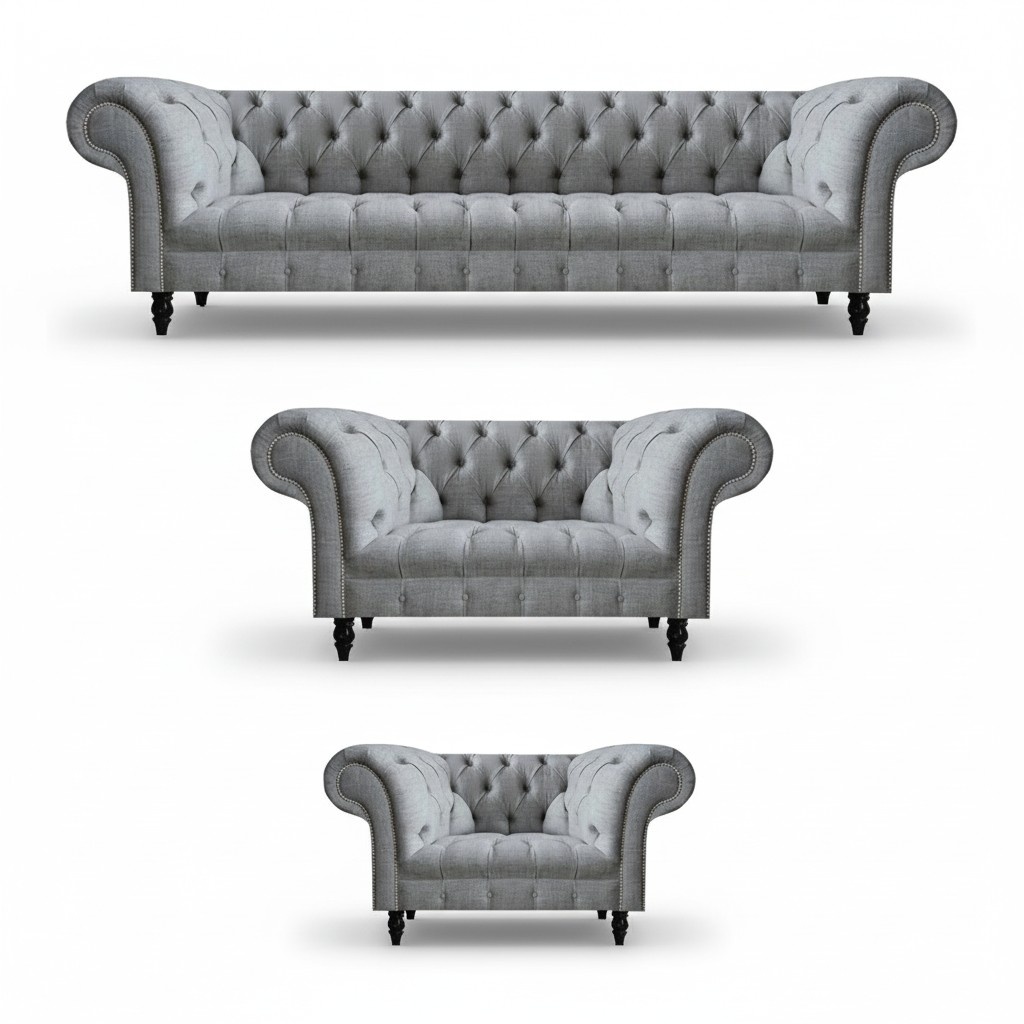Luxury Chesterfield sofa set 4+2+1 seat gray furniture