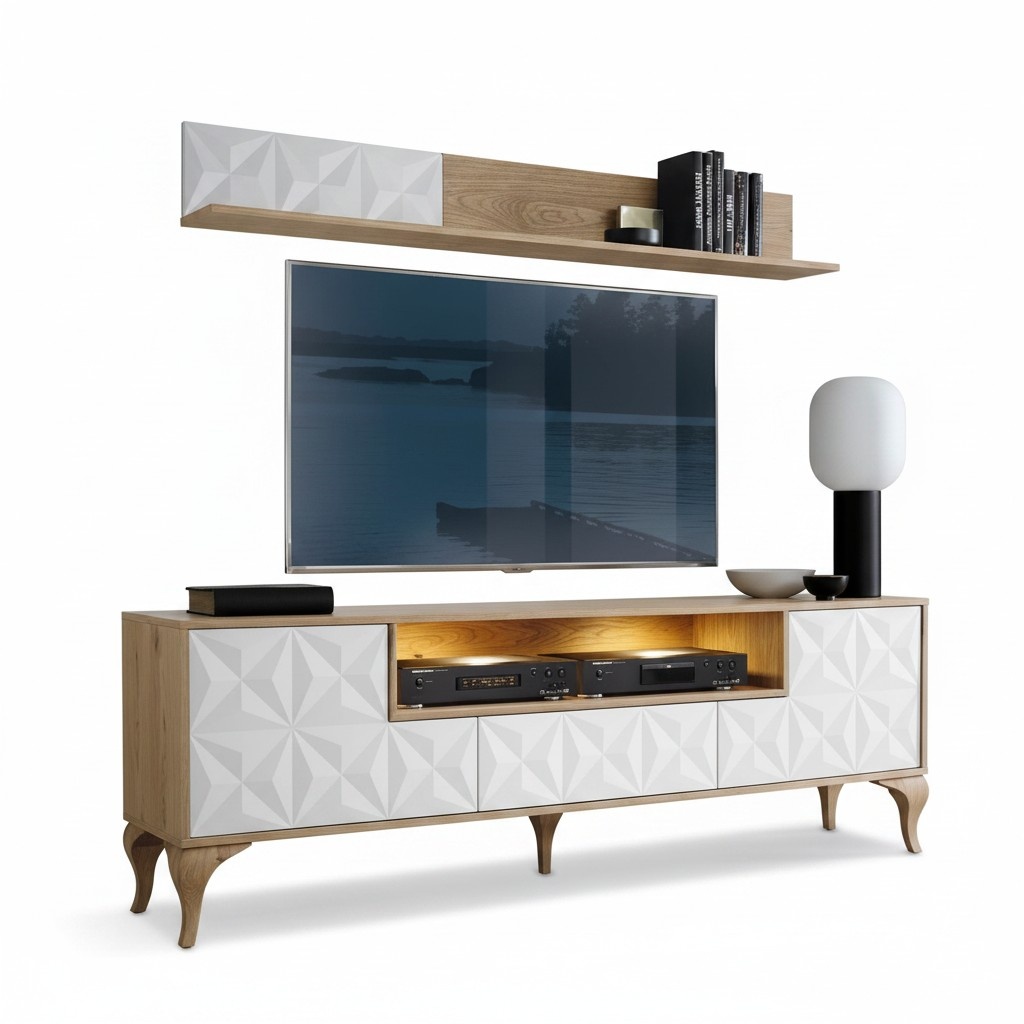 Luxurious set TV sideboard living room wall shelf media furniture complete