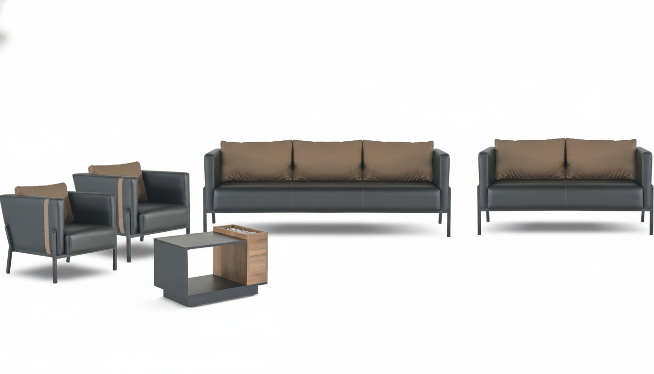 Luxurious office seating furniture: 3-seater, 2-seater, 2x armchairs.