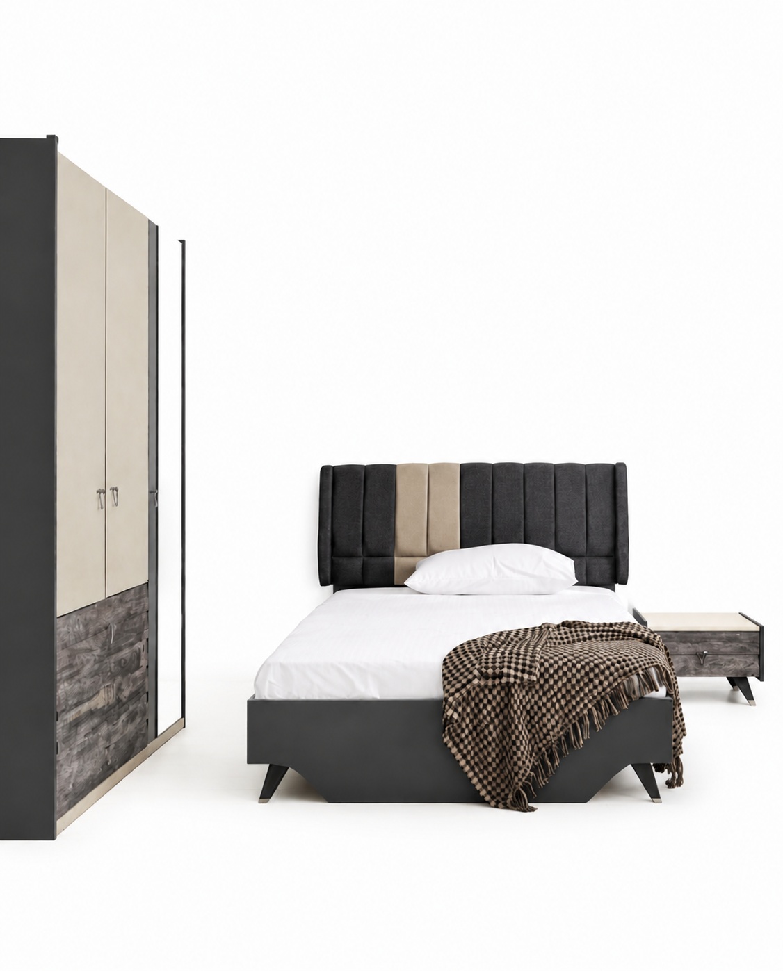 Bedroom Bed Bedside Wardrobe Modern Luxury Setra Set