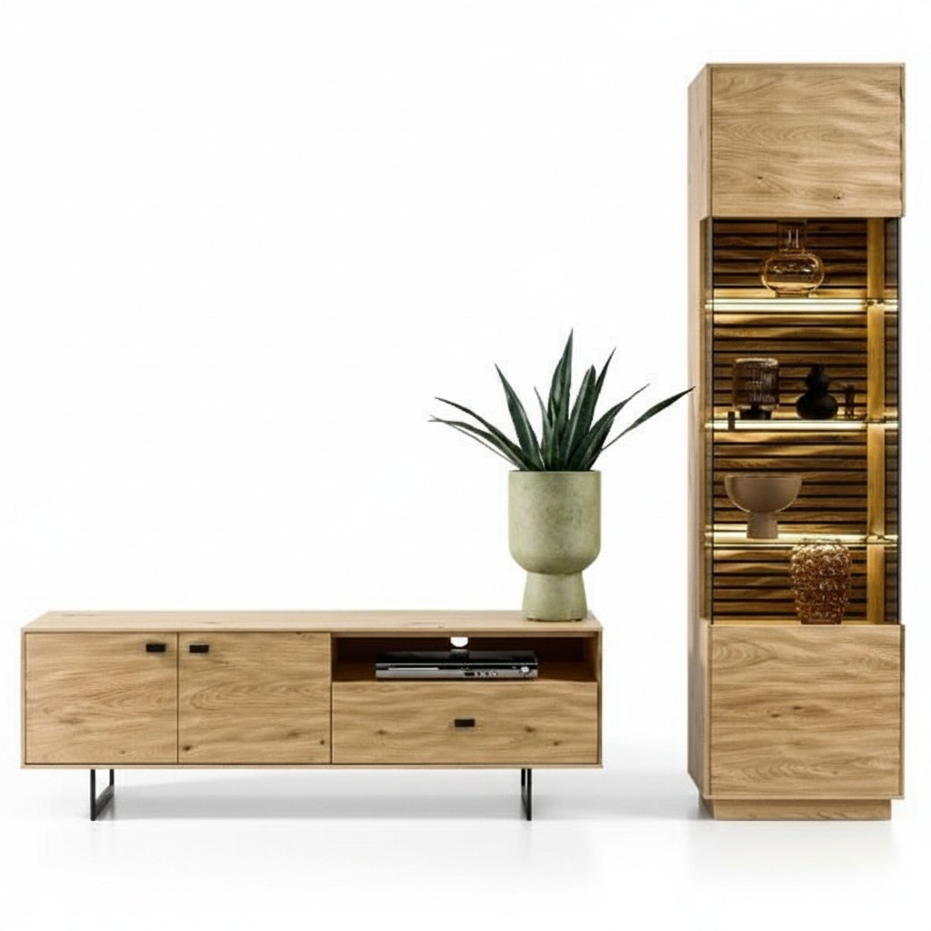 Luxurious TV lowboard living room display cabinet brown media furniture set