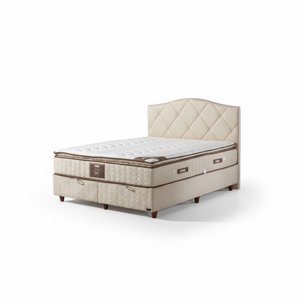 Luxurious upholstered bed with a high-quality mattress for stylish sleeping comfort.