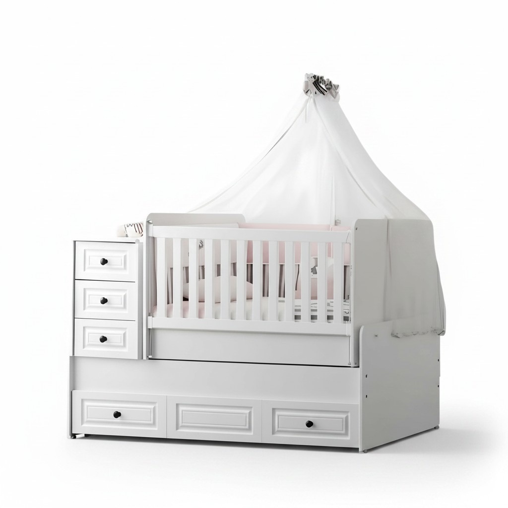Luxurious white baby cot Stylish wooden cot for the nursery new