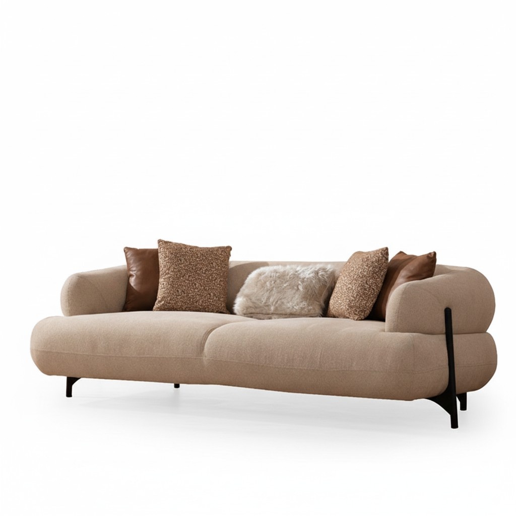 Luxurious White Upholstered Sofa Designer Fabric Couch Living Room 3-Seater