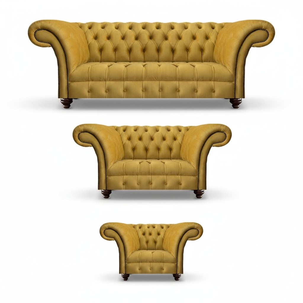 Luxurious Yellow Chesterfield Textile Sofas Three-Seater 2-Seater Armchair